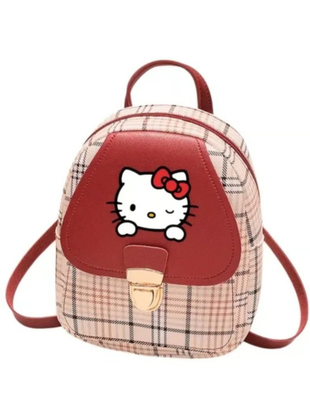 Hello Kitty Mini Backpack Crossbody Bag Cute Plaid Red Sanrio Style Purse Travel
